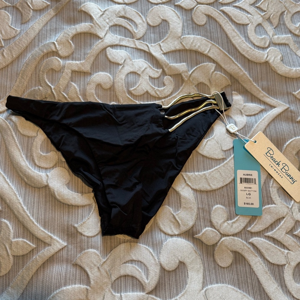 Beach Bunny Black Bikini Bottom with Gold Accents